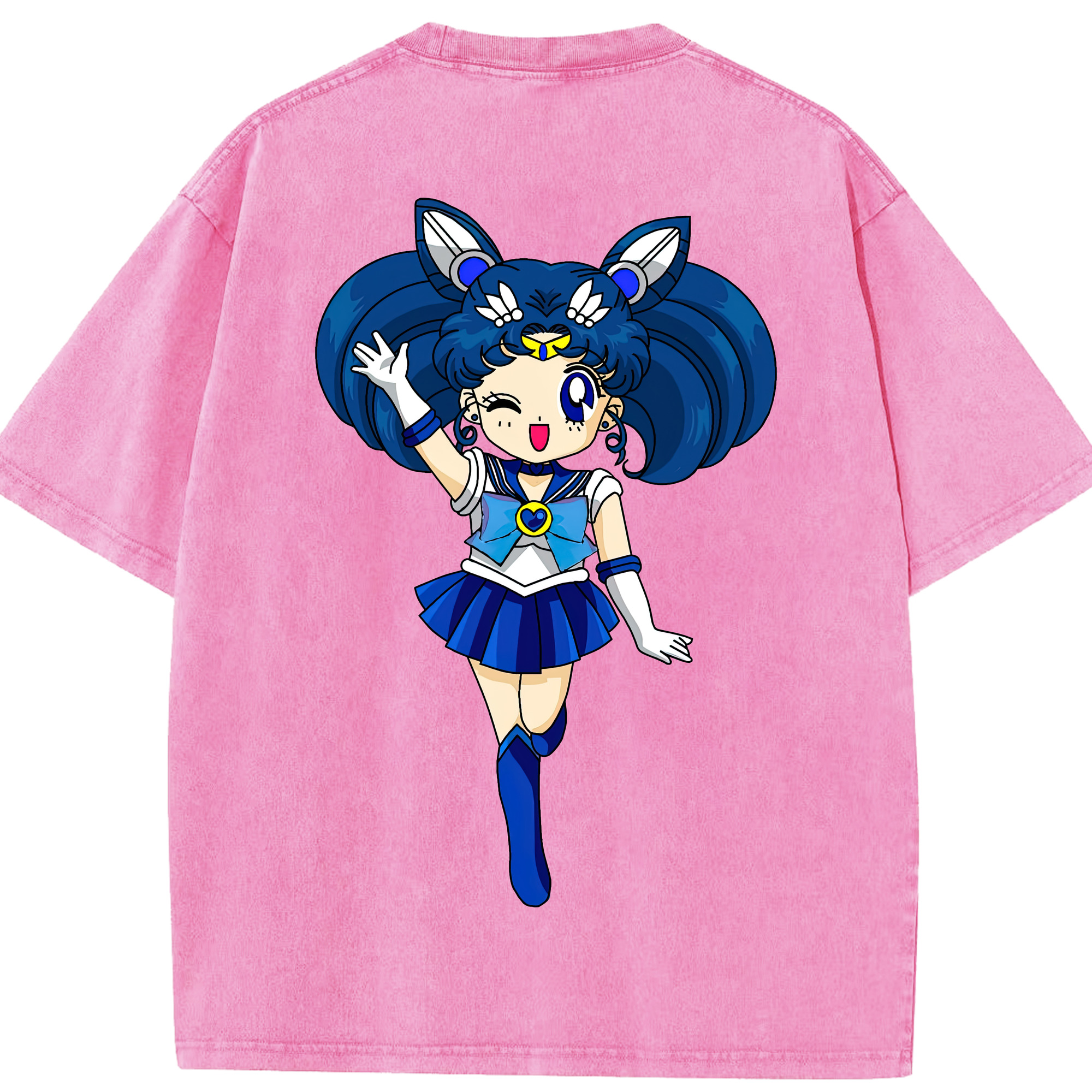（画像用） 美少女戦士セーラームーン 水野 亜美 みずの あみ Sailor Moon Mizuno Ami 綿100% ヴィンテージ風 半袖Tシャツ（背面プリント）